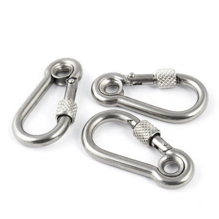 KARABINERHAKEN Feuerwehre Edelstahl V4A NIRO Karabiner mit Sicherheitsmutter und Kausche 5mm