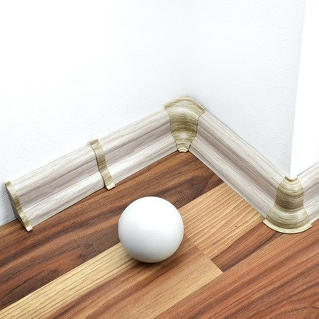 2m Fussleiste 52mm EICHE WEISS Fußleiste Leiste Sockelleiste Laminatleiste Bodenleiste PVC + Montagematerial GRATIS