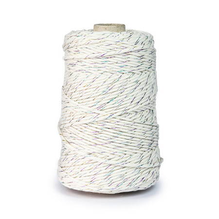 Baumwolle Baumwollgarn Makramee Garn 3mm 200m BEIGE mit Multicolor Faden