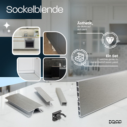 1,5m Sockelblende Küche Einbauküche Küchensockel Modern Sockel 100mm PCV SCHWARZ GLÄNZEND