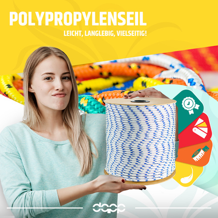 Polypropylenseil 6mm Schnur Polypropylen Seil Tauwerk Flechtleine WEISS OHNE PÜNKTCHEN