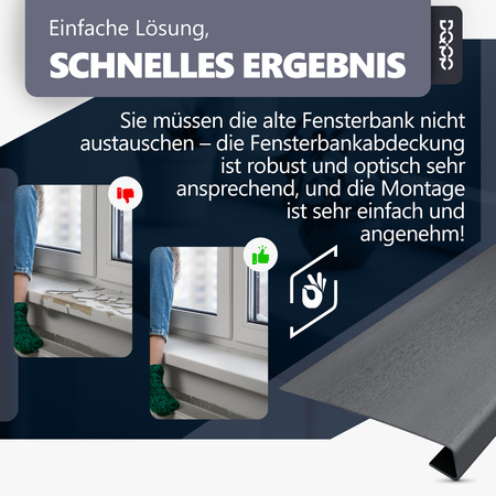 Renovierungsabdeckung für alte Innenfensterbank – Weiss Tiefe 38cm