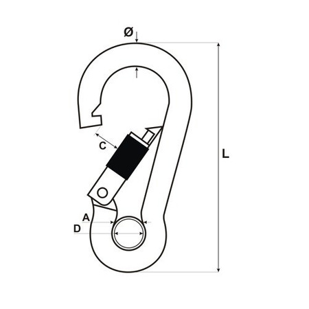 KARABINERHAKEN Feuerwehre Edelstahl V4A NIRO Karabiner mit Sicherheitsmutter und Kausche 6mm