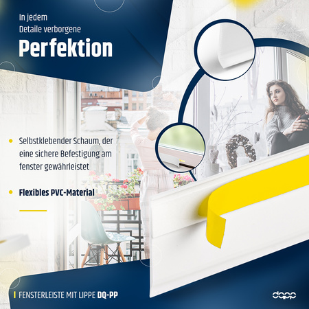 Fensterleiste mit Gummilippe 40mm Selbstklebend Abdeckleiste Kunststoffleiste Flachleiste