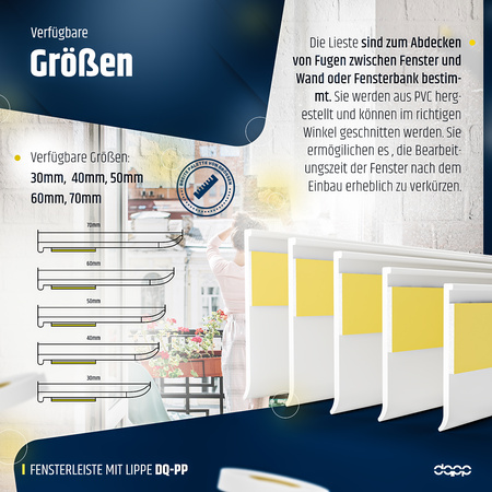 Fensterleiste mit Gummilippe 70mm Selbstklebend Abdeckleiste Kunststoffleiste Flachleiste
