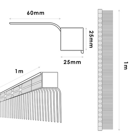 Traufenkamm Dachartikel Traufkamm Lüftungskamm 60mm Mit Lüftungsgitter 25x25mm Spatzenkamm 1m SCHWARZ