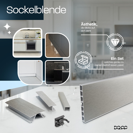 1,5m Sockelblende Küche Einbauküche Küchensockel Modern Sockel 100mm PCV SCHWARZ GLÄNZEND