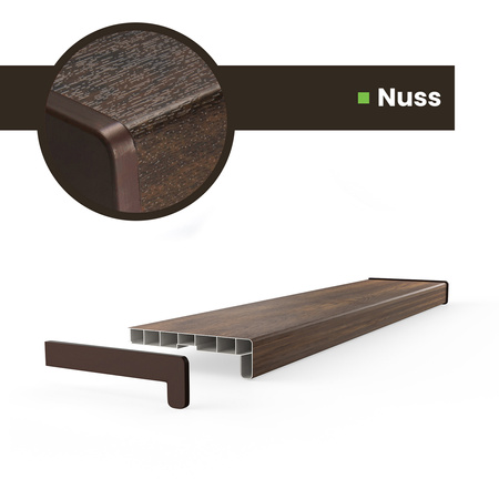 Fensterbank Fensterbrett für den Innenbereich PVC Tiefe 25cm NUSS + Endkappen GRATIS!