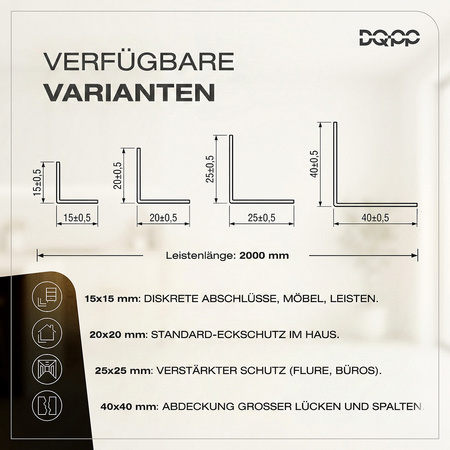 Selbstklebender PVC-Winkel für Außenecken 40×40mm Weiß 2m