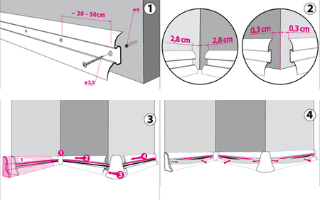 2m Fussleiste Fußleiste Leiste Sockelleiste Laminatleiste Bodenleiste PVC 52mm EICHE ANDEN + Montagematerial GRATIS