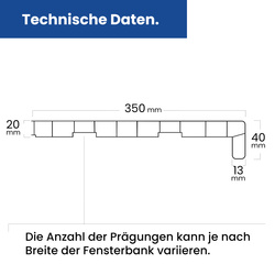 Fensterbank Fensterbrett für den Innenbereich PVC Tiefe 35cm WINCHESTER + Endkappen GRATIS!