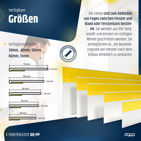 Fensterleiste 30mm x 1,5mm Weiß selbstklebend Flachleiste Abdeckleiste Kunststoffleiste