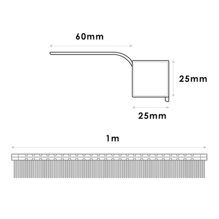 Traufenkamm Dachartikel Traufkamm Lüftungskamm 60mm Mit Lüftungsgitter 25x25mm Spatzenkamm 1m SCHWARZ