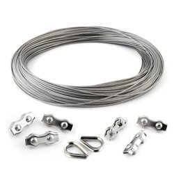 SET: Edelstahl Drahtseil 3mm 7x19 20m, Drahtseilklemme Duplex 6 Stk., Kausche 2 Stk.