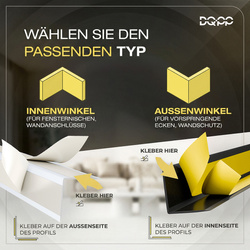 Selbstklebender PVC-Winkel für Außenecken 25×25mm SCHWARZ 2m