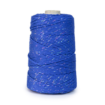 Baumwolle Baumwollgarn Makramee Garn 3mm 200m INDIGO mit Multicolor Faden