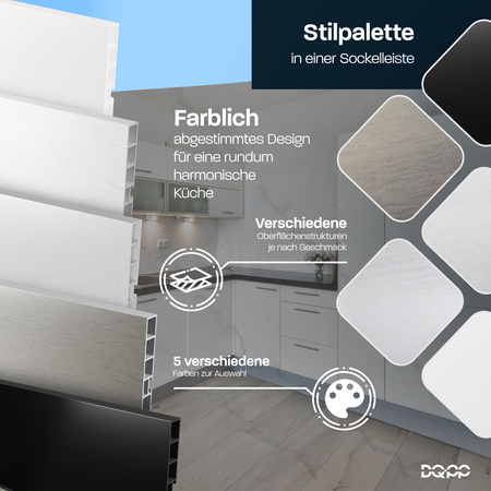 1,5m Sockelblende Küche Einbauküche Küchensockel Modern Sockel 100mm PCV SCHWARZ GLÄNZEND