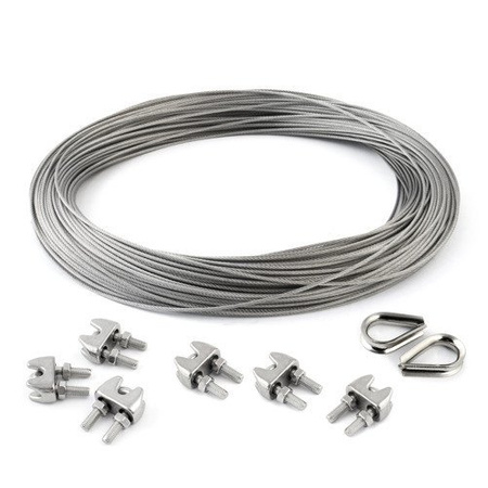 SET: Edelstahl Drahtseil 2mm 7x7 15m, Drahtseilklemme Bügel 8 Stk., Kausche 4 Stk.